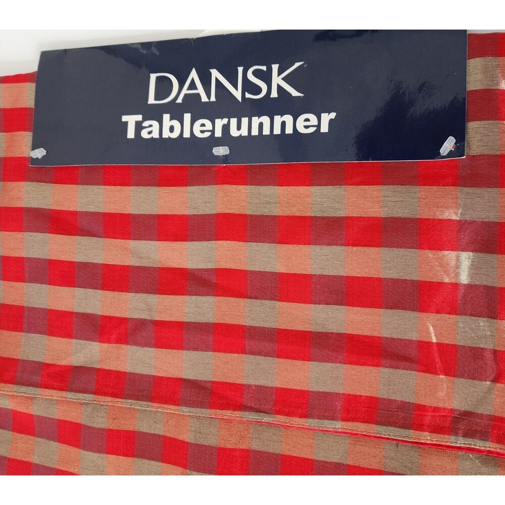 VTG Dansk Table Runner Red / Gold Check Satan Plaid 14" x 90" New